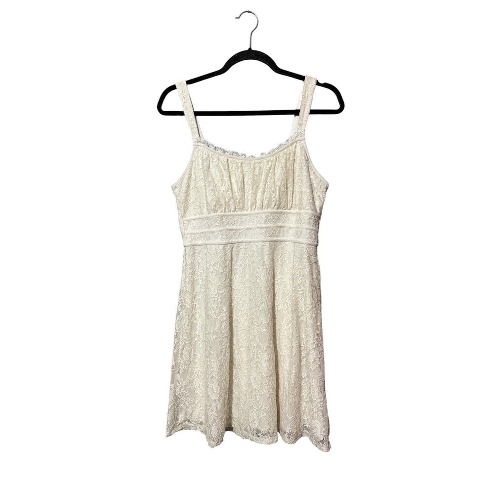 BCX Dress Lace Fit & Flare Dress L Off White Sleeveless Coquette Romantic